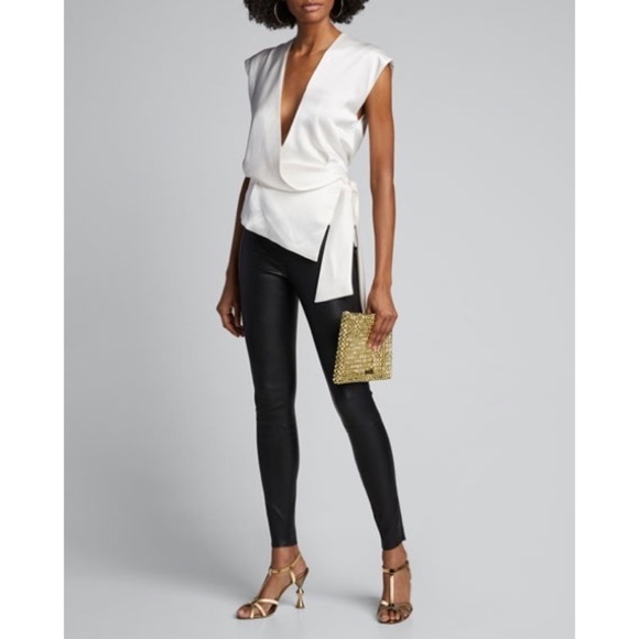 Alice + Olivia Tops - Nwt ALICE + OLIVIA Janet Draped Satin Cream Draped Wrap Top
